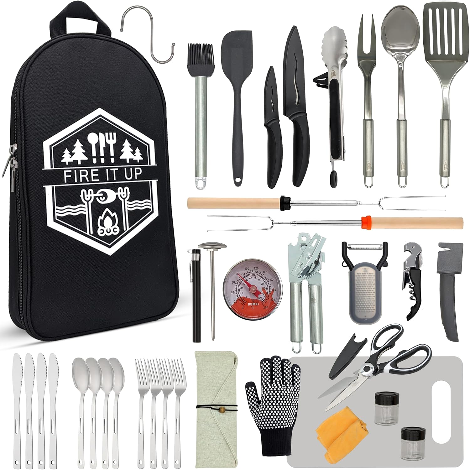 Camping Cooking Essentials Kit - Conjunto de Utensílios de Cozinha para