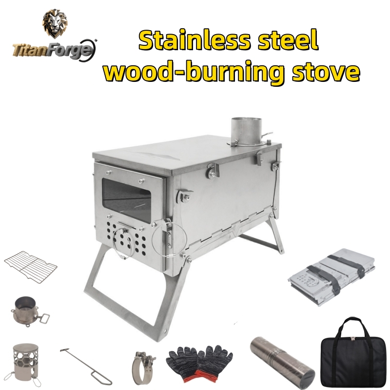 Camping Cooking Wood Stove - Fogão a Lenha Dobrável, Aço Inoxidável