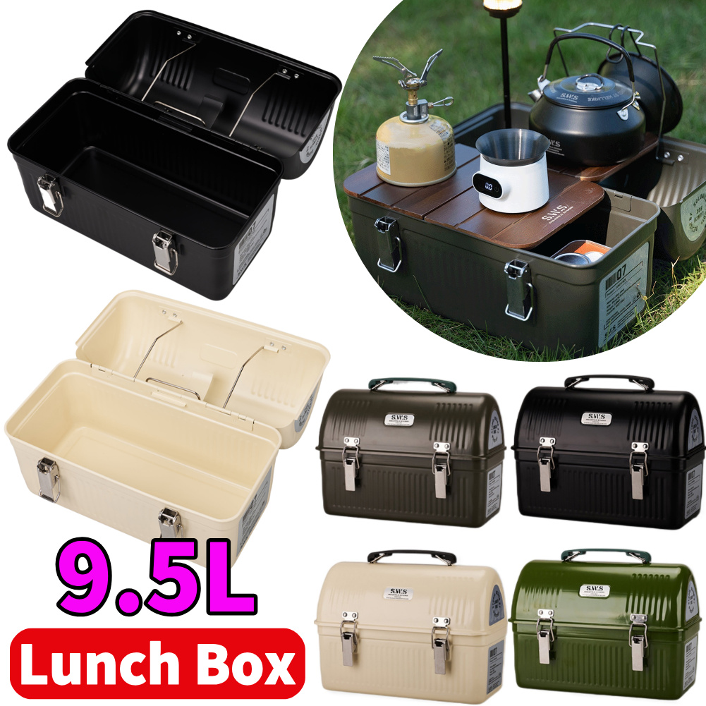 Camping Cooking Box - Lancheira de metal vintage de 9,5l