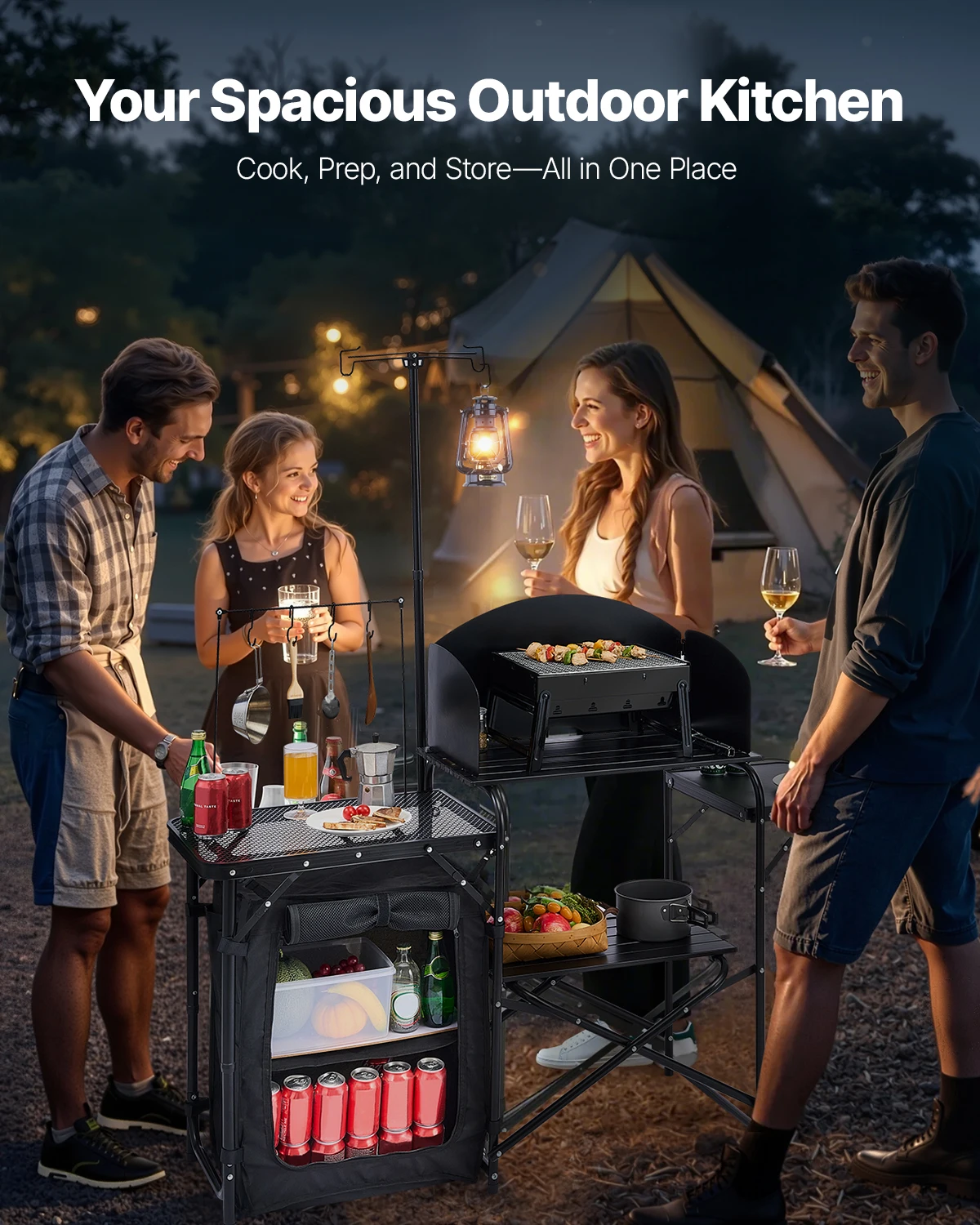 Mesa de acampamento dobrável m - Camping Cooking Table With Storage avaliação e preço