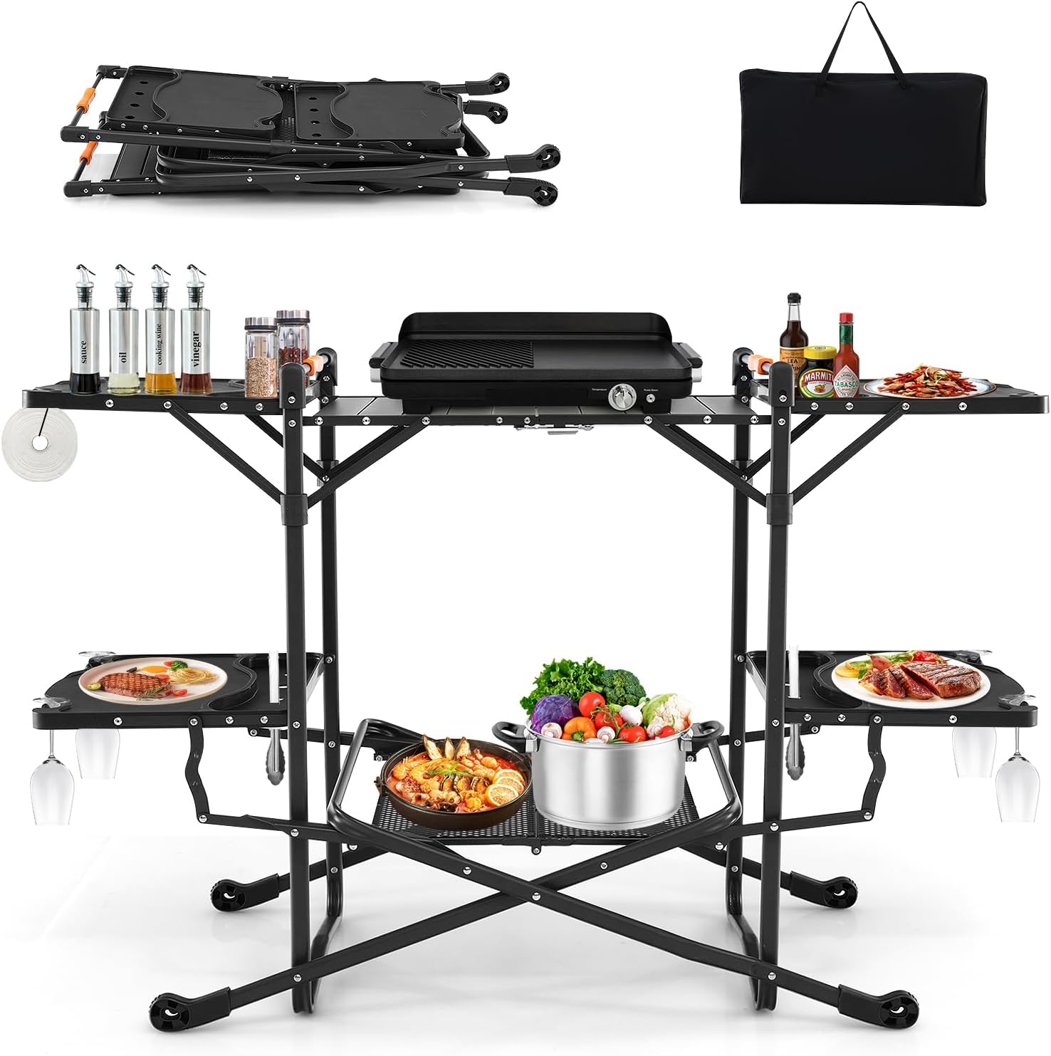 Mesa de Cozinha Portátil Dobrá - Camping Cooking Table With Storage avaliação e preço