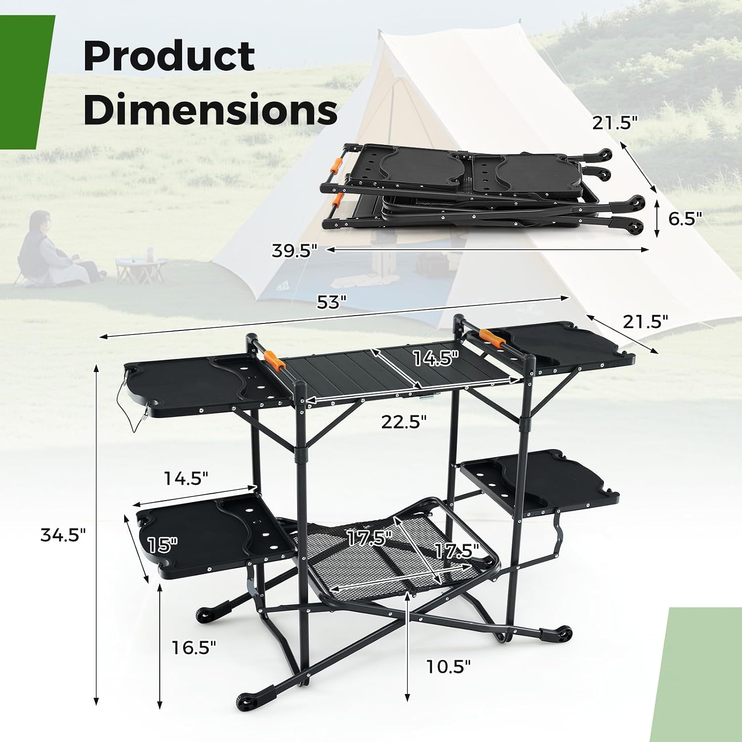 Mesa de Cozinha Portátil Dobrá - Camping Cooking Table With Storage avaliação e preço
